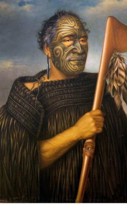 Traditional Maori facial Ta moko line work portrait