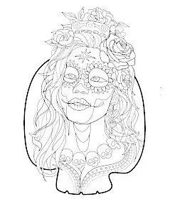 Mexican La Catrina woman face tattoo stencil outline