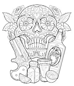 Intricate heart ornament sugar skull tattoo line work art