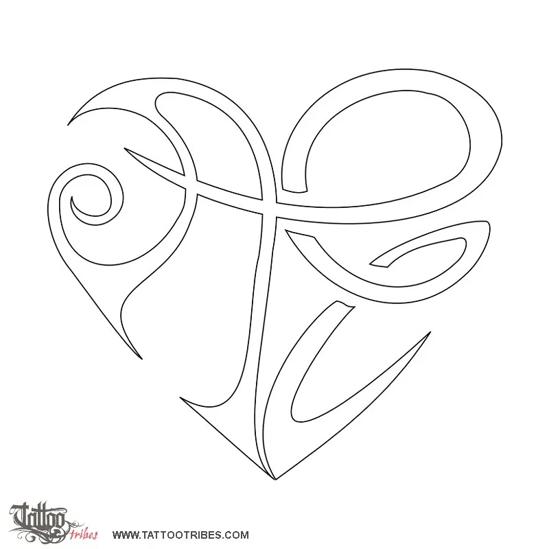 Stencil outline of A+E heart, Union, love