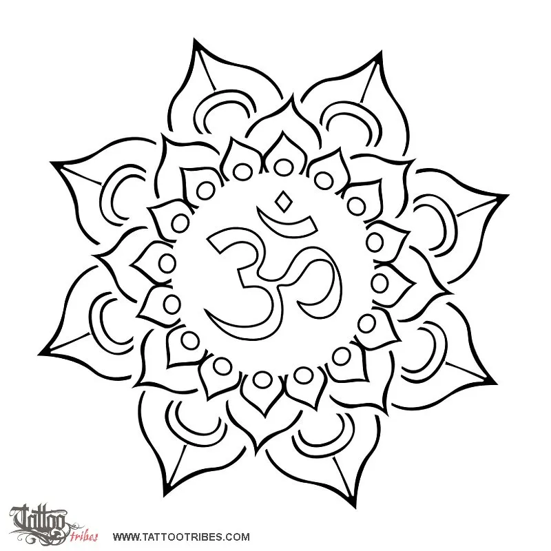 Stencil outline of Lotus and AUM, Perfection, awareness