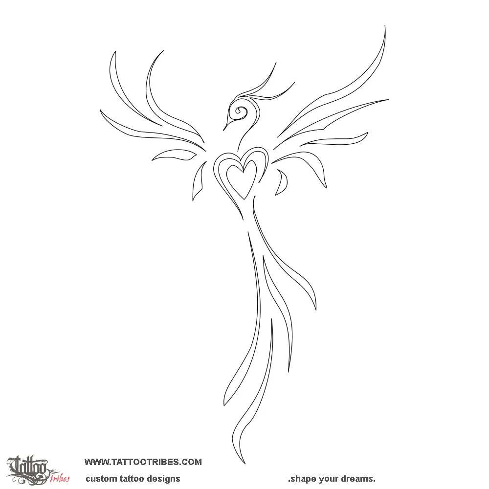Stencil outline of Heart phoenix, New love