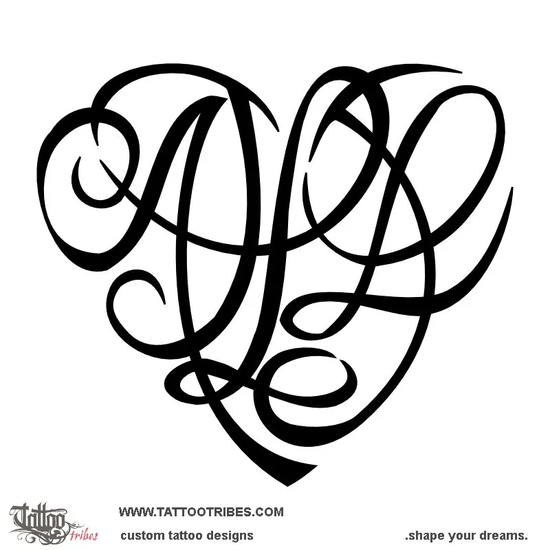 Tattoo image of A+J+L+J+L heart, Bond