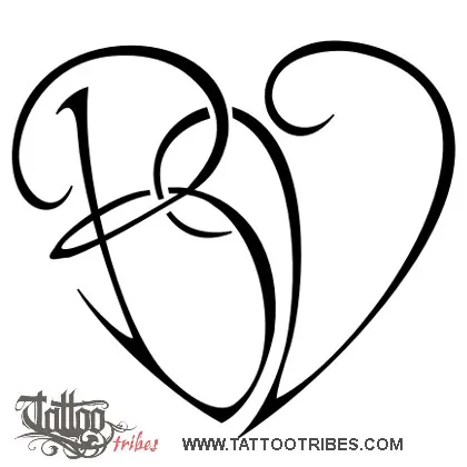 Tattoo image of B+V heart, Union, love