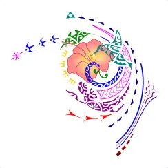 Feminine Polynesian hibiscus and
hummingbird tattoo for the shoulder