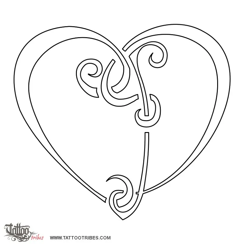 Stencil outline of C+D heart, Eternal union