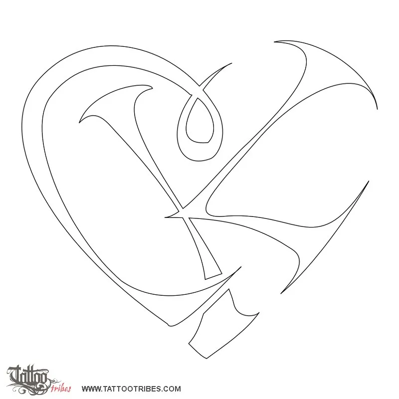 Stencil outline of C+K heart, Union, love