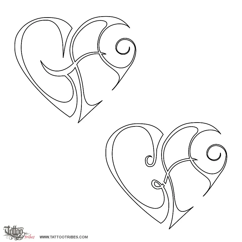Stencil outline of C+A and G+A heart, Union, love