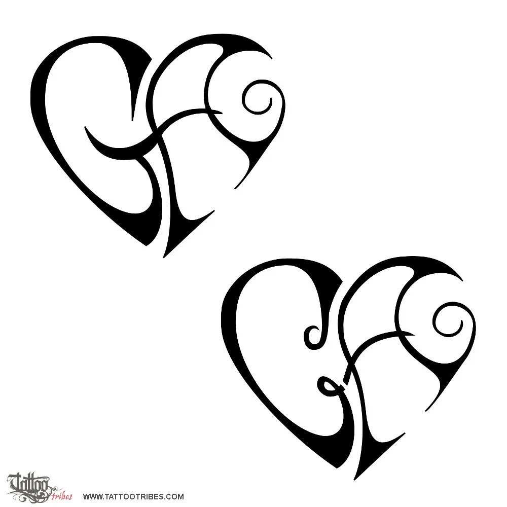 Tattoo image of C+A and G+A heart, Union, love