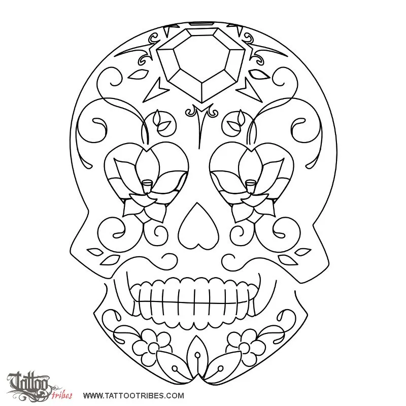 Stencil outline of Sugar skull, Mexican skull