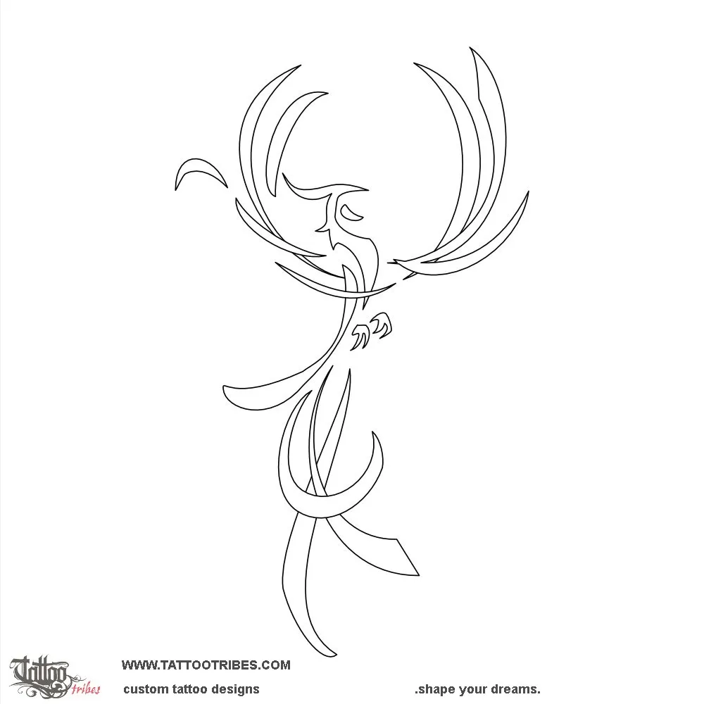 Stencil outline of Bold phoenix, Strength