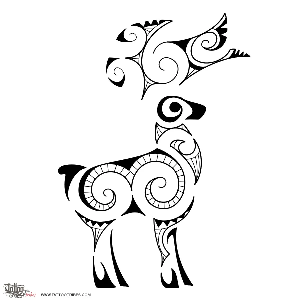 Tattoo image of Maori style deer, Maori series: EARTH