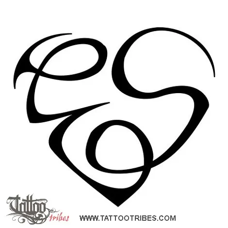 Tattoo image of E+S heartigram, Bond