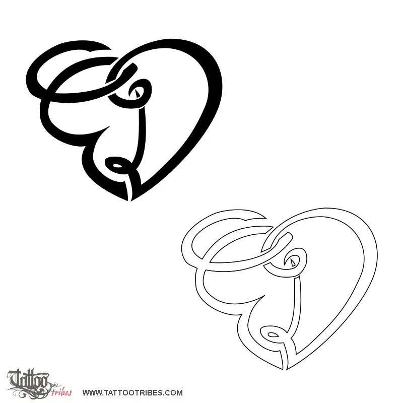 Tattoo image of D+E heart, Union