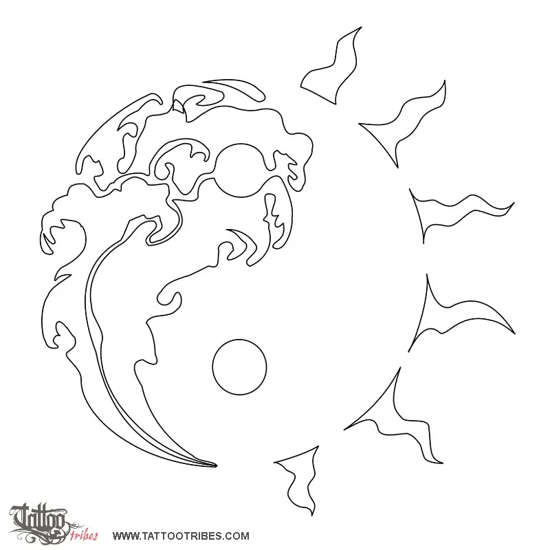 Stencil outline of Tribal Yin Yang, Unity, balance