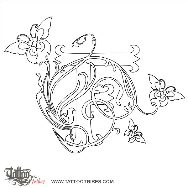 Stencil outline of F and butteflies, Freedom, harmony