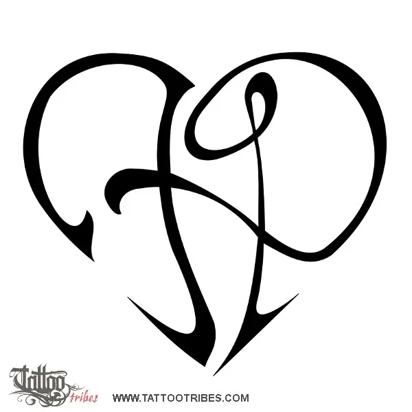 Tattoo image of F+P heart, Union, love