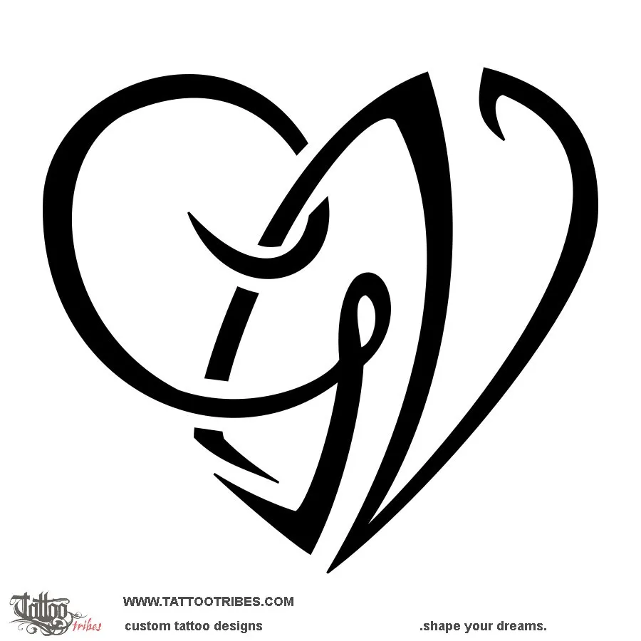 Tattoo image of G+N heart, Love