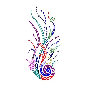 Mixed Polynesian flaming koru tattoo
