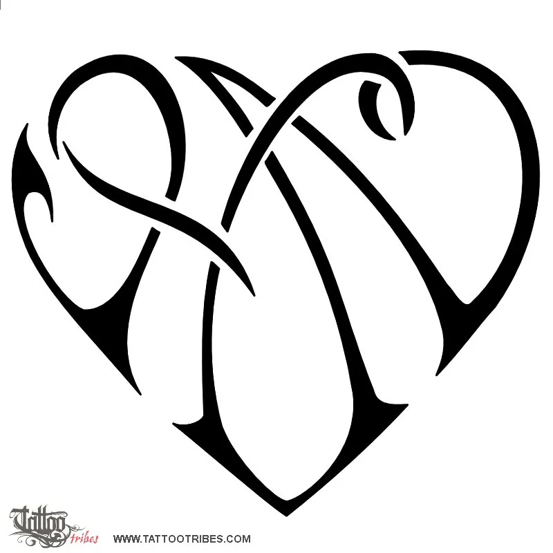 Tattoo image of H + N heartigram, Union