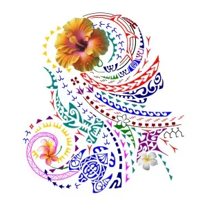 Feminine Polynesian half sleeve tattoo
