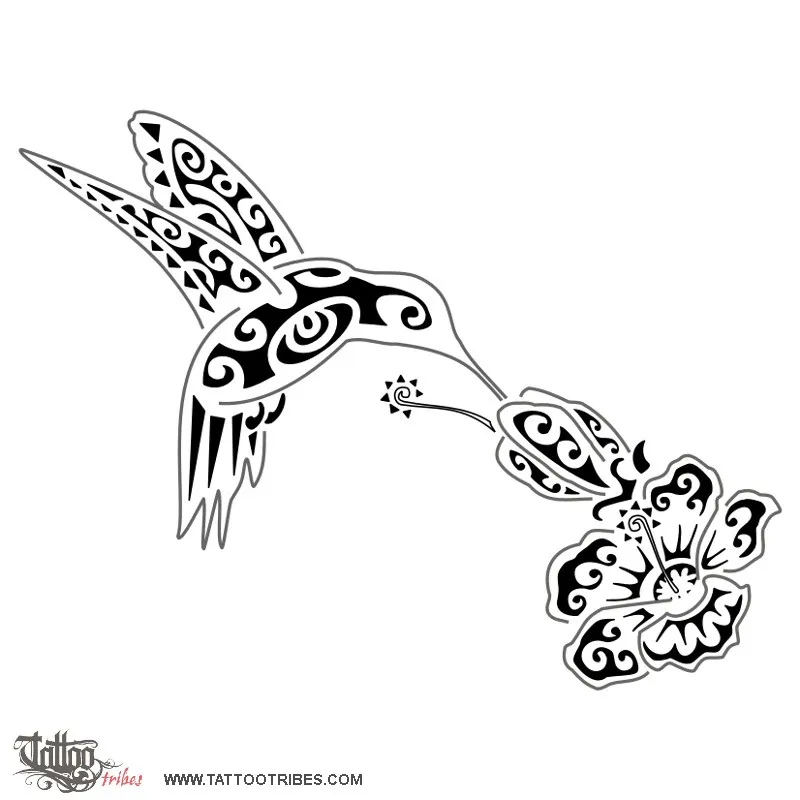 Tattoo image of Hummingbird and hibiscus, Live for the moment