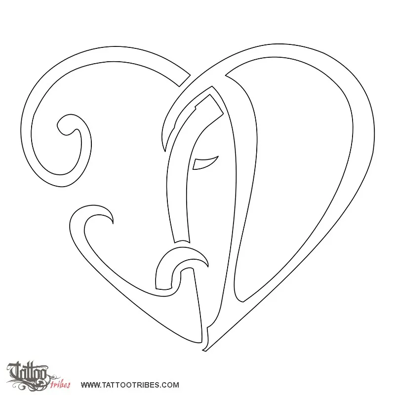 Stencil outline of J+D heart, Bond, love