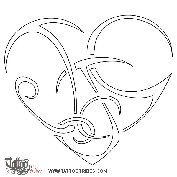 Stencil outline of J+J+G heart, Bond, love