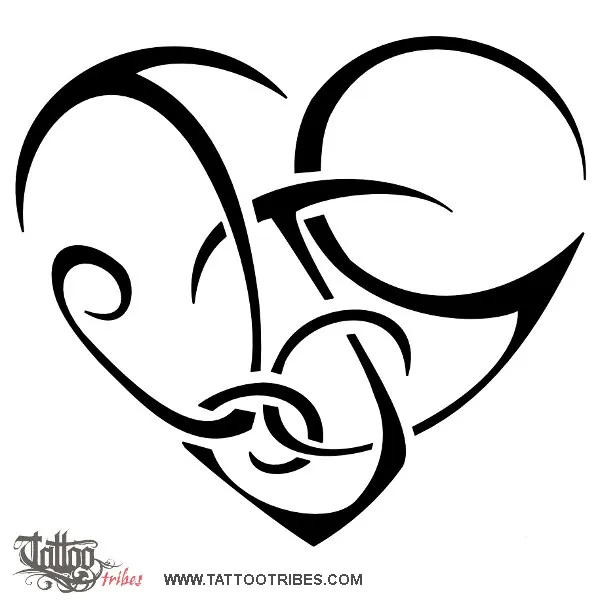Tattoo image of J+J+G heart, Bond, love