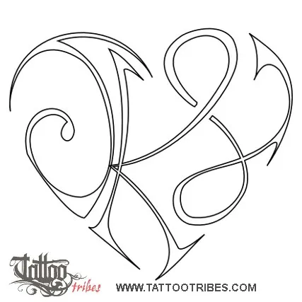Stencil outline of J+K+L heart, Love, bond