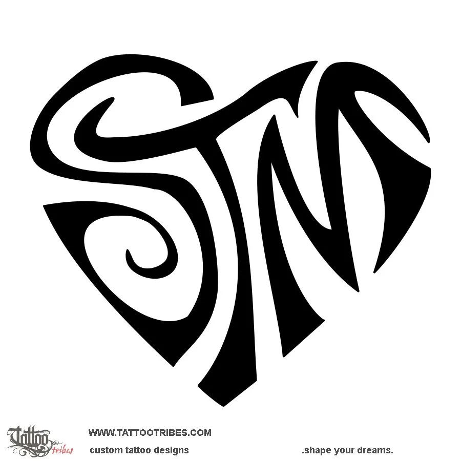 Tattoo image of S+T+M heart, Love