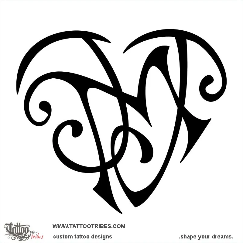 Tattoo image of M+J+M heart, Love