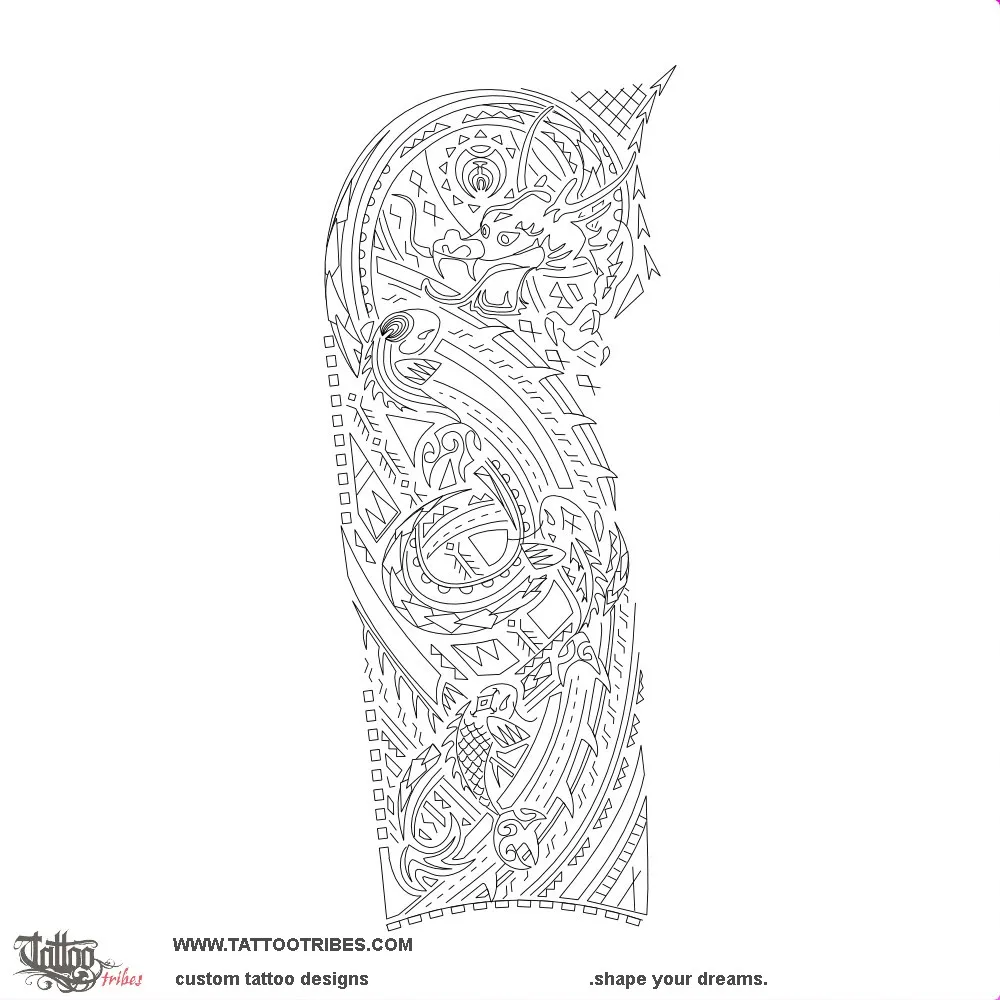 Stencil outline of Dragon & Koi, Warrior