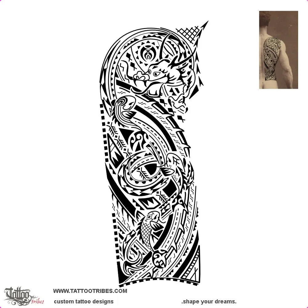 Tattoo image of Dragon & Koi, Warrior