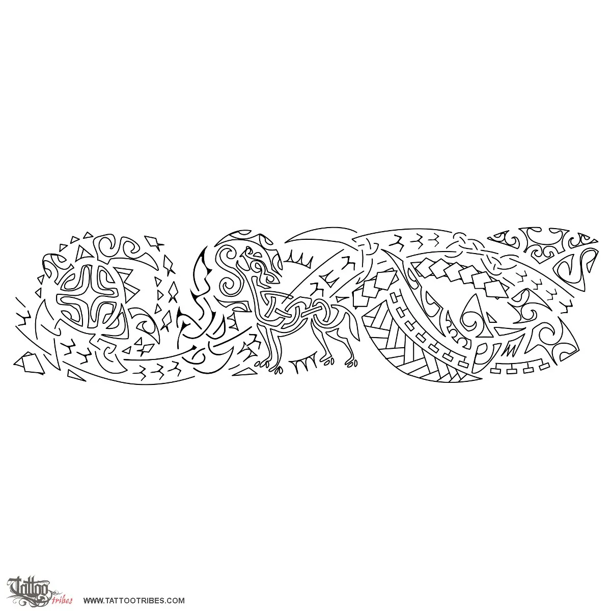 Stencil outline of Poly-Celtic, Wolf and fire