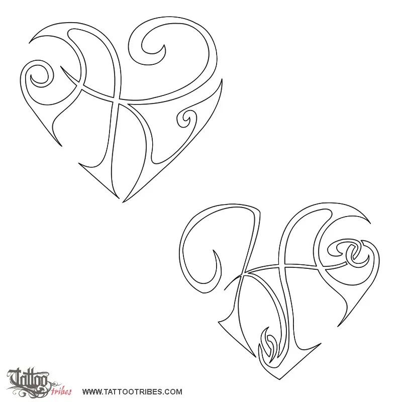 Stencil outline of K+A heart, Union, love