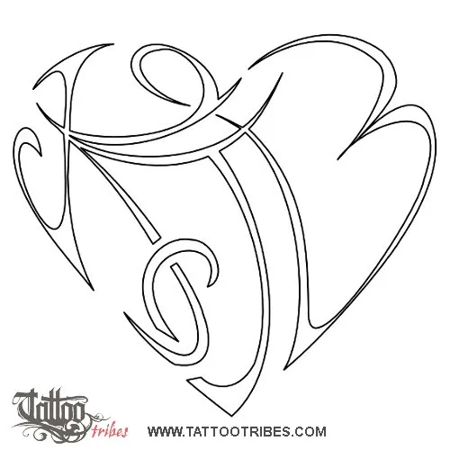 Stencil outline of K+J+B heart, Bond, love