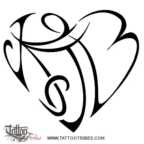 Tattoo image of K+J+B heart, Bond, love
