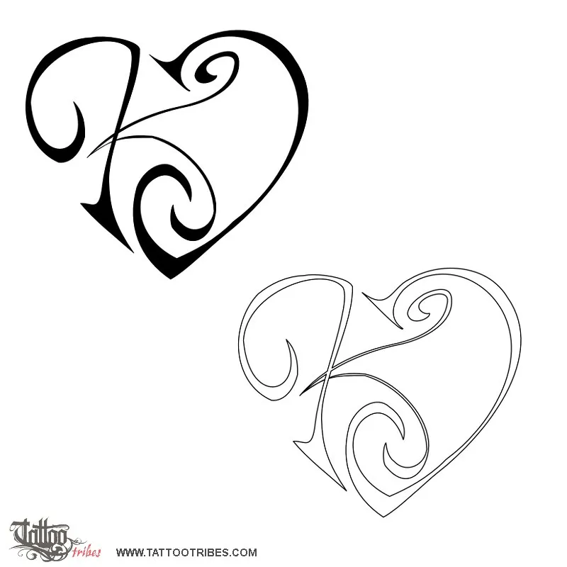 Tattoo image of K+J heart, Union, affection