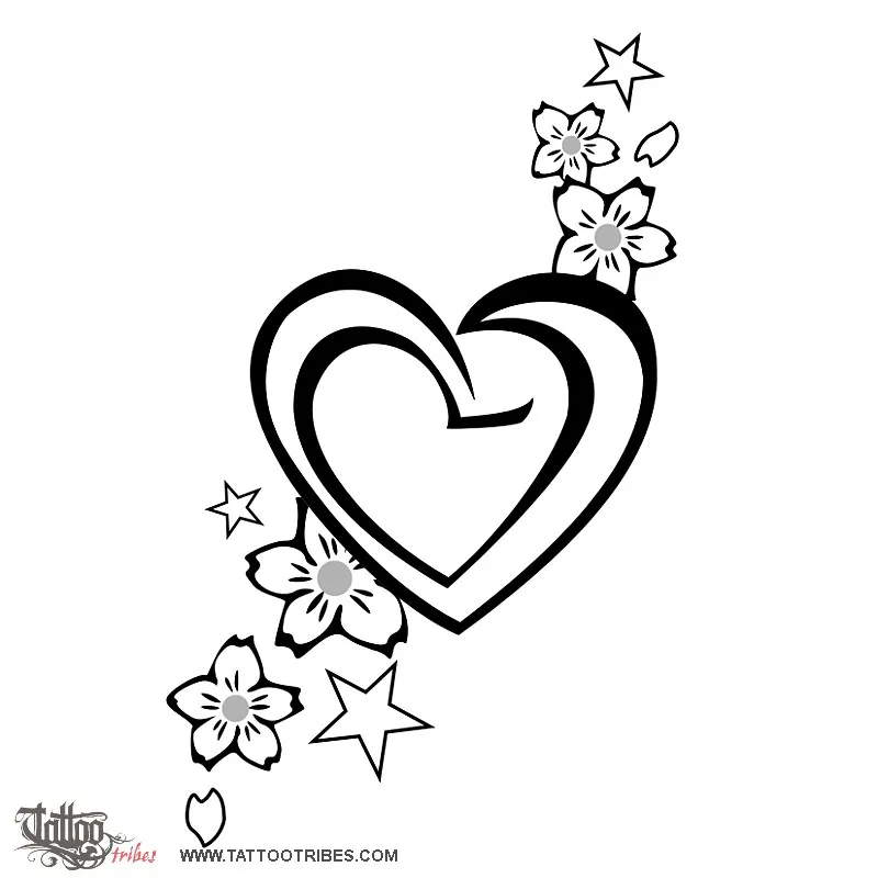 Tattoo image of Concentric hearts, K+L