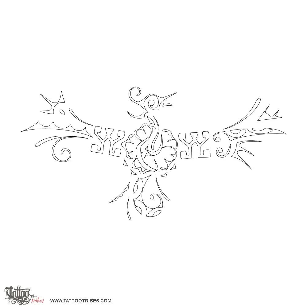 Stencil outline of Phoenix hibiscus, New life