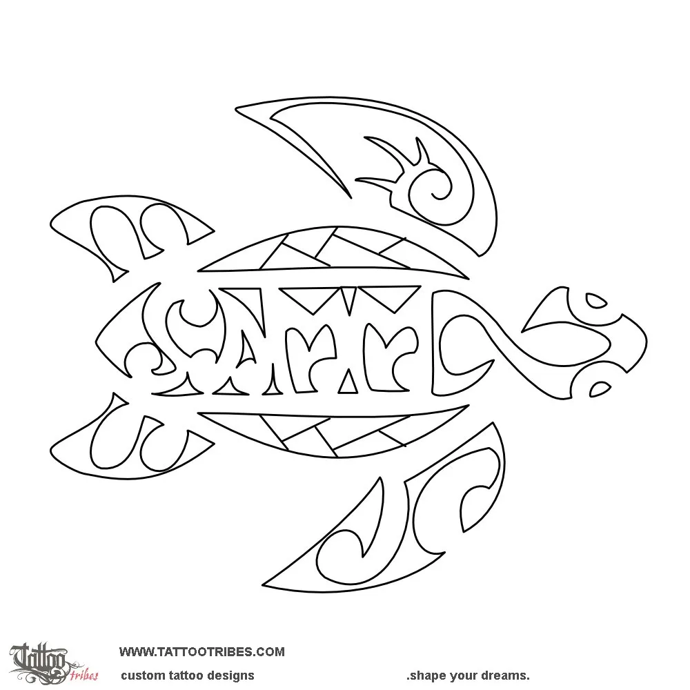 Stencil outline of Samm turtle, Family tattoo