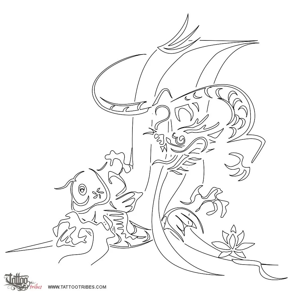 Stencil outline of Koi and dragon, Tenacity