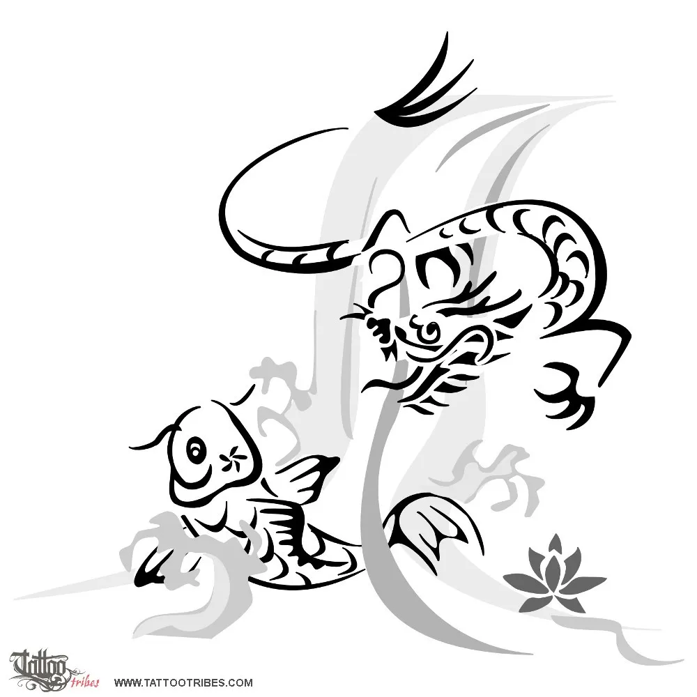 Tattoo image of Koi and dragon, Tenacity