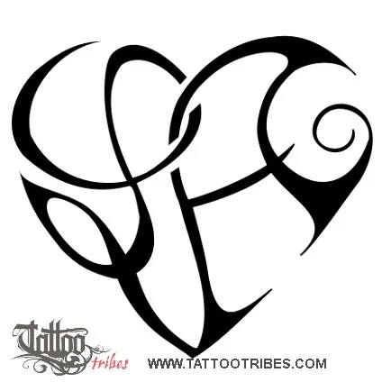 Tattoo image of L+A heart, Heartigram
