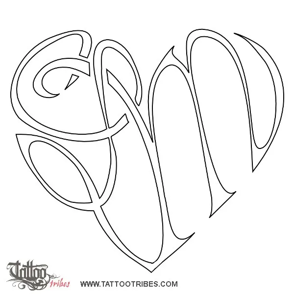 Stencil outline of L+M heart, Love, bond