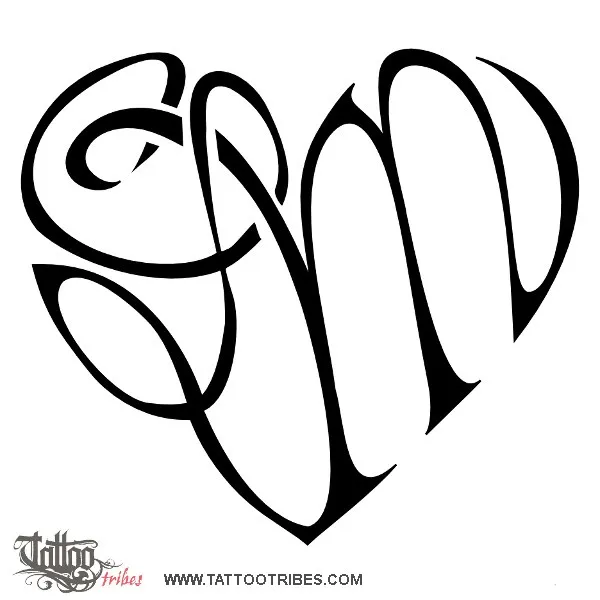 Tattoo image of L+M heart, Love, bond