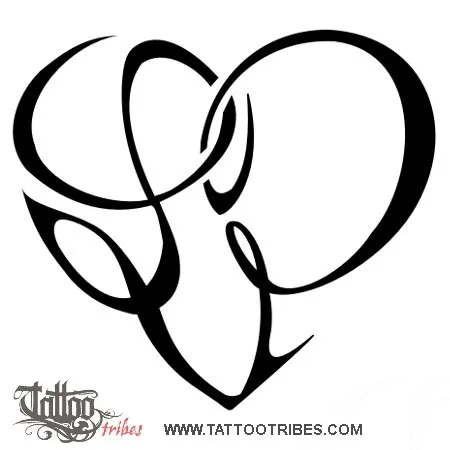Tattoo image of L+P heart, Heartigram