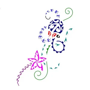 Feminine Polynesian octopus and star
tattoo