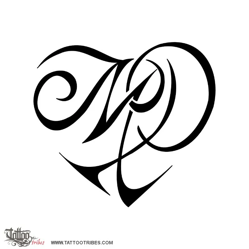 Tattoo image of M+P heart, Love